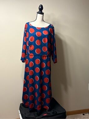 Blue & Red Polka Dot Maxi Skirt
